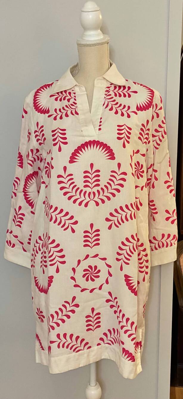 NEW NAVYBLEU women's catherine dress in white with pink